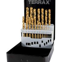 Spiralborsæt Ø1,0–10,0 x 0,5 mm, 19 dele, HSS-TiN, stålkassette | TERRAX