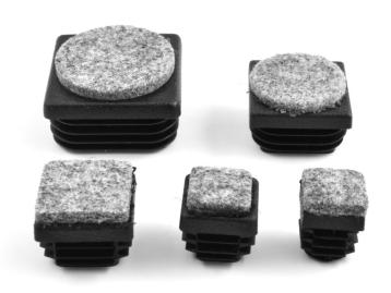 Filtsko til firkantrør, 20x20 mm, 0,8-3,0 mm - sort plast, grå filt Filtsko til firkantrør, 20x20 mm, 0,8-3,0 mm - sort plast, grå filt