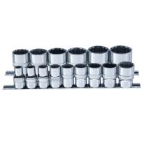 Skinnesæt m/ 12-kant Toppe 1/2" tommer 15 dele