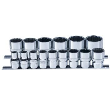 Skinnesæt m/ 12-kant Toppe 1/2" tommer 15 dele