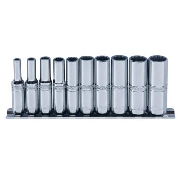 Skinnesæt m/ 12-kant Toppe 1/4" Lang mm 10 dele