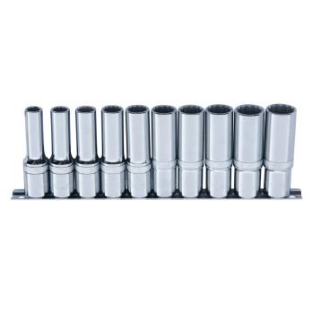 Skinnesæt m/ 12-kant Toppe 1/2" Lang mm 10 dele