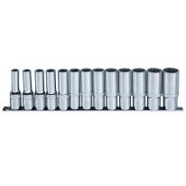 Skinnesæt m/ 12-kant Toppe 1/2" Lang mm 13 dele
