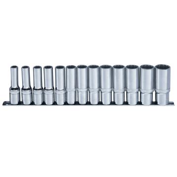 Skinnesæt m/ 12-kant Toppe 1/2" Lang mm 13 dele