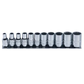 Skinnesæt m/ 12-kant Toppe 1/4" mm 11 dele