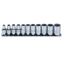 Skinnesæt m/ 12-kant Toppe 1/4" tommer 11 dele