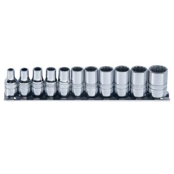 Skinnesæt m/ 12-kant Toppe 1/4" tommer 11 dele