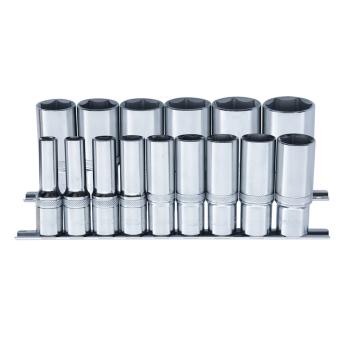 Skinnesæt m/ Toppe 1/2" Lang tommer 15 dele