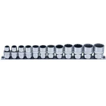 Skinnesæt m/ 12-kant Toppe 3/8" mm 12 dele