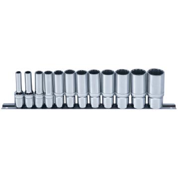 Skinnesæt m/ 12-kant Toppe 3/8" Lang tommer 12 dele