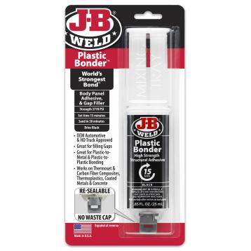 J-B Weld Plastic Bonder, 15 min, sort, 25 ml