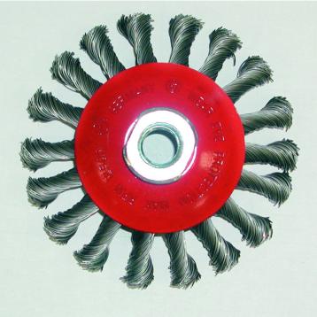 Tallerkenstålbørste, Ø100 mm, M14 x 0,5 mm, snoede børster Tallerkenstålbørste, Ø100 mm, M14 x 0,5 mm, snoede børster