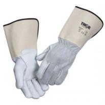 Oksehudshandske med spaltoverhånd og 15 cm manchet, str. 09