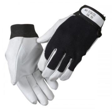 Teknikerhandske i gedeskind, med velcrolukning og sort lycra, str. 10 Teknikerhandske i gedeskind, med velcrolukning og sort lycra, str. 10