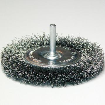 Tallerkenstålbørste, Ø75 mm, Ø6 mm skaft, krusede børster (Gør-det-selv) Tallerkenstålbørste, Ø75 mm, Ø6 mm skaft, krusede børster (Gør-det-selv)